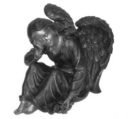 SYNTHETIC MARBLE SEATED ANGEL WITH WINGS SILVER FINISH